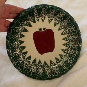 Pie Pan Spongeware Pottery Apple Farmhouse